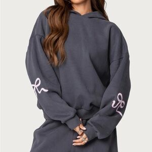 Edikted Charcoal Hoodie with Light Pink Bow